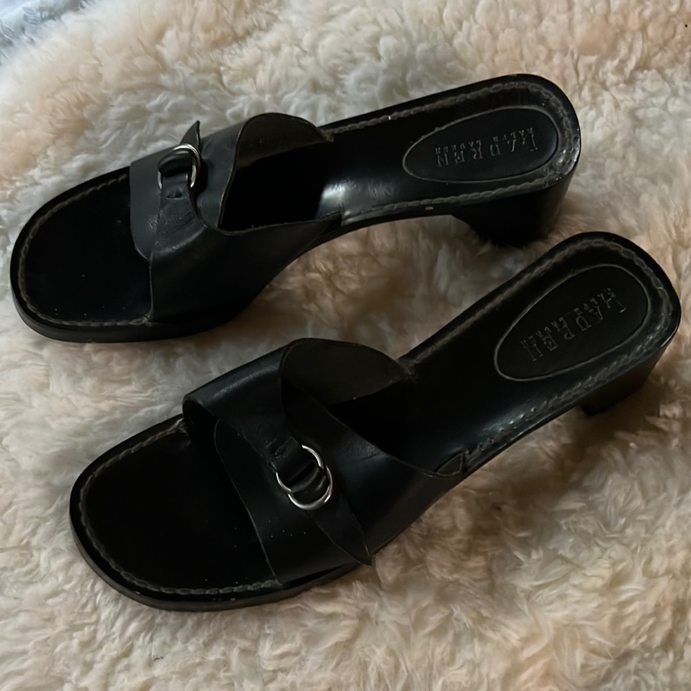 Ralph Lauren Black Leather Sandals Size 10 AA.